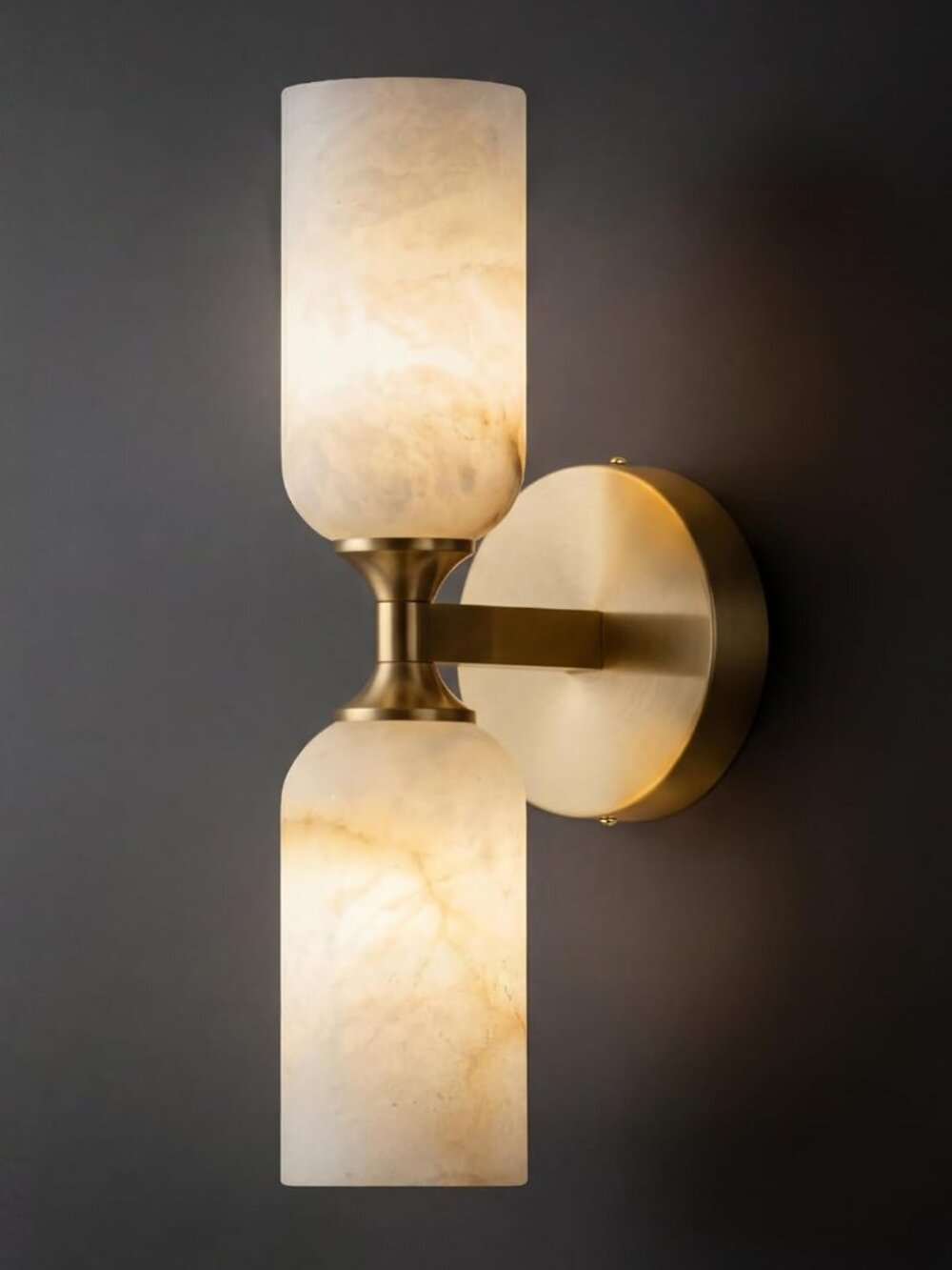 Alabaster Wall Sconce,Solid Brass,Hardwired 14in 3-Color